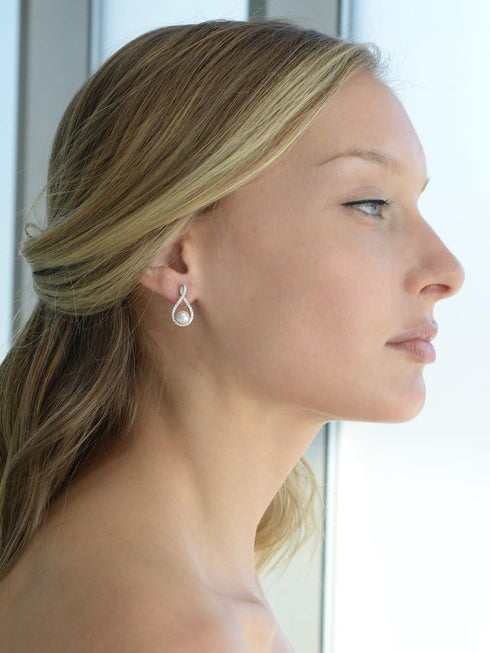 Mariell Pearl Drop Earrings with Cubic Zirconia Crystals For Brides, Weddings, Mother's Day Jewelry Gift...