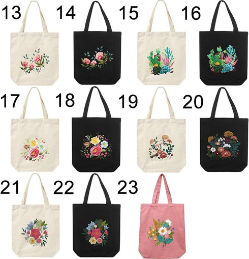 Canvas Tote Bag Embroidery Kit with Flower Pattern Instructions DIY Arts Crafts Supplies Cloth Threads Tools Beginners Needlepoint Kits(1)......