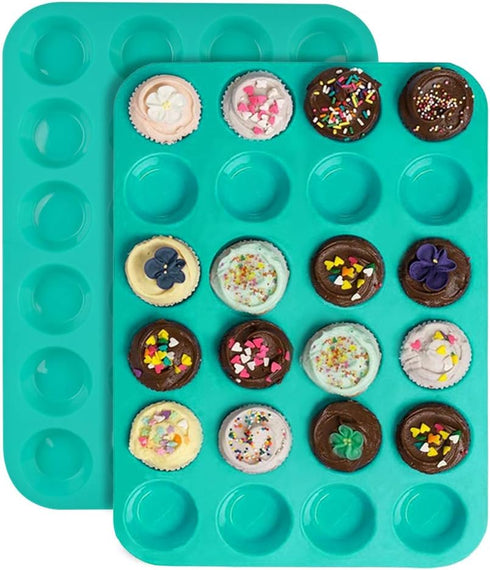 Silicone Muffin Pan, 24 Mini Cupcake Pan for Cream Cheese Fat Bombs, Non Stick, Dishwasher Safe Silicon Bakeware Pans, 2 Pack...