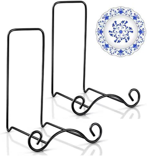 2 Pcs Wrought Iron Plate Stands for Display Small Easel Stand Black Decorative Bowl Holder for Tabletop Bowl Pictures Frame Artwork Book Plaque De...