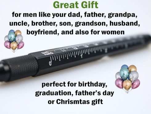 Uzi Tactical Utility Pen Features Screwdriver, Stylus, Ruler, Phone Holder, A Level, LED Light, Refillable Ballpoint Writing Tactical Pen, Black, ...