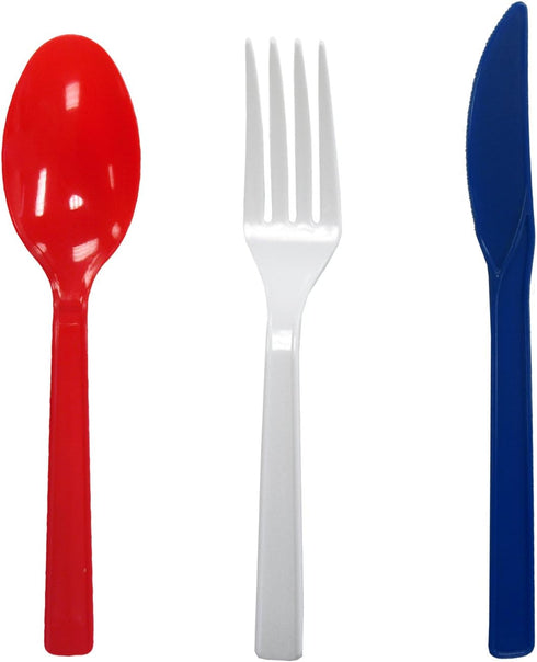Party Essentials Patriotic Assortment Hard Plastic Combo Pack, Disposable Cutlery Sets, 51 Pieces/ 17 Place, Red/White/Blue...