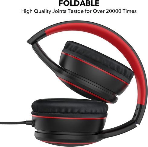 RORSOU R10 On-Ear Headphones with Microphone, Lightweight Folding Stereo Bass Headphones with 1.5M No-Tangle Cord, Portable Wired Headphones for S...