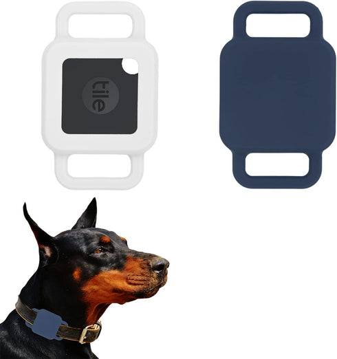 Silicone Tile Dog Collar Holder for Tile Pro 2020 & 2018, 2 Pack Tile Case Protective Cover for Pet Dog Cat (Navy/White)...