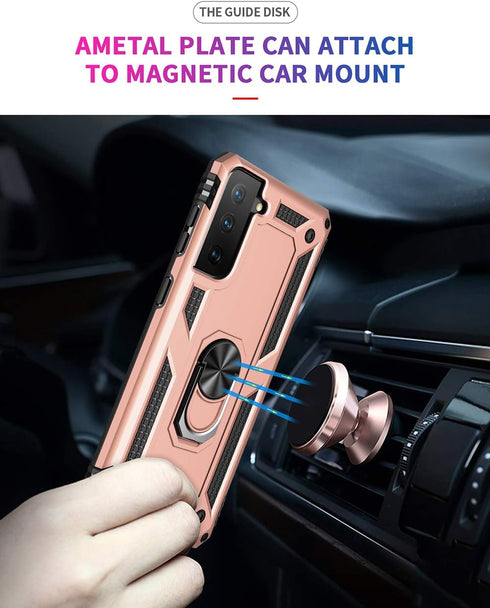 Military Grade Drop Impact for Samsung Galaxy S21 Plus Case 5G Metal Rotating Ring Kickstand Holder Armor Heavy Duty Shockproof Case Galaxy S21 Pl...