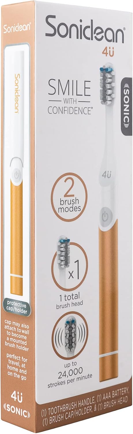Soniclean 4U Sonic Electric Toothbrush for Adults, Bronze, Battery Powered, Unisex-Adults...