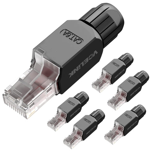 VCELINK RJ45 Connector Tool-Free, CAT6A Field Termination Plug, Gold Plated Modular Plug, UTP CAT6A Connector Toolless for 23 to 26 AWG Network Ca...