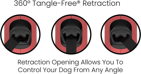 TUG Monochrome 360° Tangle-Free Retractable Dog Leash | 16 ft Strong Nylon Tape (Small, Red)...