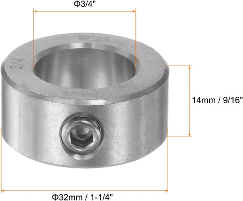 4pcs Shaft Collar 3/4" Bore 304 Stainless Steel Set Screw Shaft Collars, 1-1/4" OD, 9/16" Width, for Wheel Barrow Axle, Gearbox Assemblies, Machin...