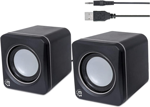 MANHATTAN USB Powered Stereo Speaker System - Small Size - with Volume Control & 3.5 mm Audio Plug to Connect to Laptop, Notebook, Desktop, Comput...