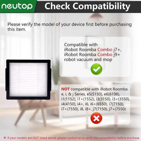 Neutop Filter Compatible with iRobot Roomba Combo j7+, Combo j9+ Self-Empty Robot Vacuum & Mop Replacement Parts, High-Effiency HEPA, 6-Pack....