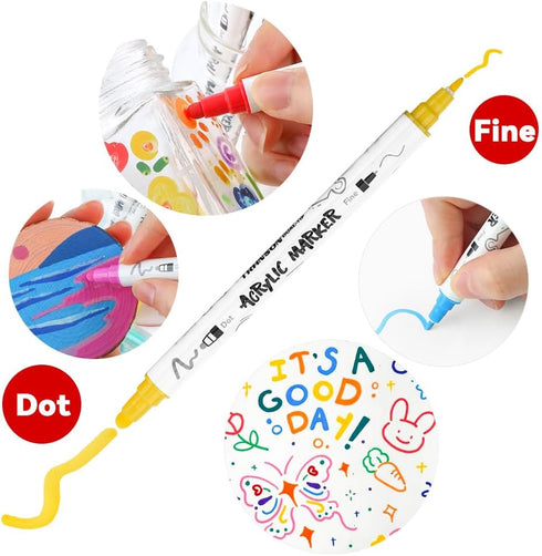 TRANSON 36 Color Dual-tip Acrylic Paint Pen Set for Canvas Rock Wood Leather Ceramic DIY Painting...