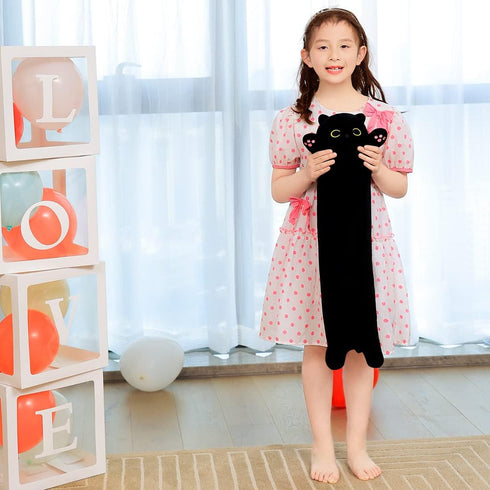 Long Plush 27.5in Black Cat Toy Kids Plush Toy Pillow Hugging Pillow Cute Plush Cat Stuffed Animal Toy Gift for Kids(Black, 70cm/27.5in)...
