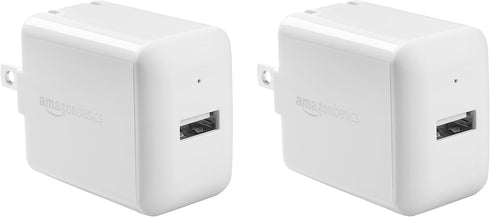 Amazon Basics 12W One Port USB-A Wall Charger (2.4A) for Phones (iPhone 15/14/13/12/11/X, Samsung, and more), Pack of 2, White...