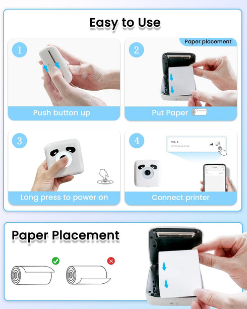 Mini Receipt Printer - TP6-S Mini Bluetooth Thermal Printer - Mini Sticker Printer Machine - with 1 roll Non-Adhesive Thermal Paper for Receipt/St...