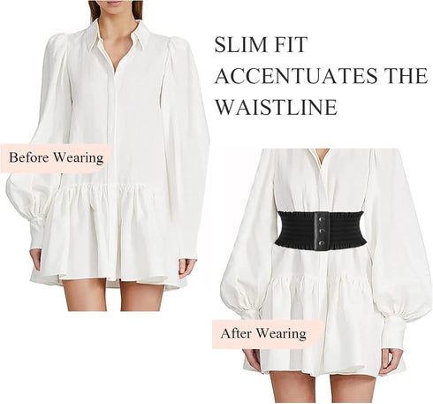 Women Lace-Up Corset Belt Wide Elastic Waist Belt Snap Buckle Stretchy Waistband Cinch Belt For Dress Jumpsuit Coat...