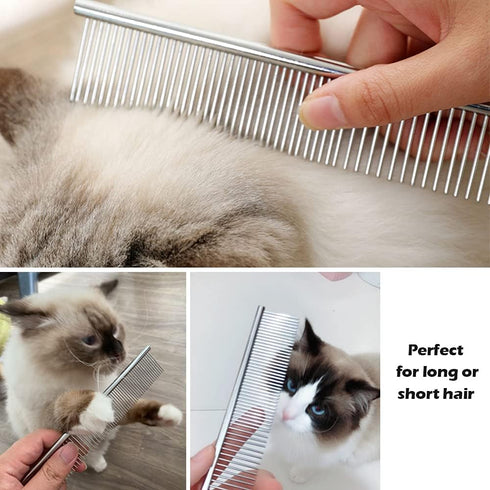 Dog Combs for Grooming, 2 Pack Metal Dog Comb with Rounded Teeth, Stainless Steel Cat Comb for Removing Tangles and Knots for Dogs and Cats...