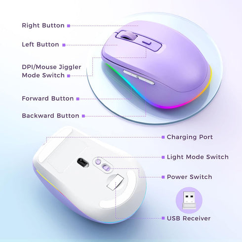 Wireless Mouse Jiggler - LED Wireless Mice with Build-in Mouse Mover, Rechargeable Moving Mouse for Laptop with Undetectable Random Movement Keeps...