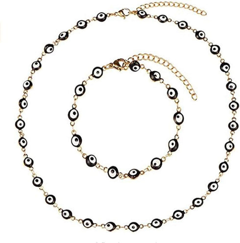 Colorful Lucky Evil Eye Bead Bracelet Choker Necklace Jewelry Set Rainbow Link Chain Protection Amulet Collar Necklace for Women Men Good Luck Jew...