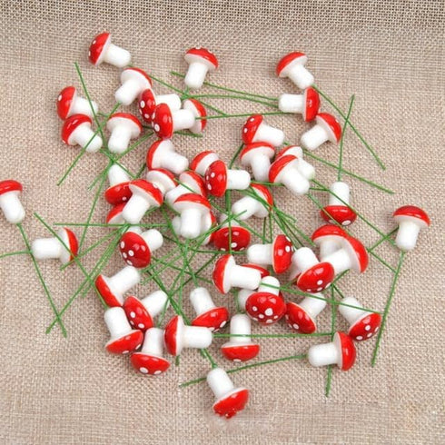 20Pcs Red Mini Mushroom Miniatures Artificial Garden Fairy Bonsai Plant Pot Resin Craft Decoration for Home DIY Micro Landscape Decor Garden Sculp...