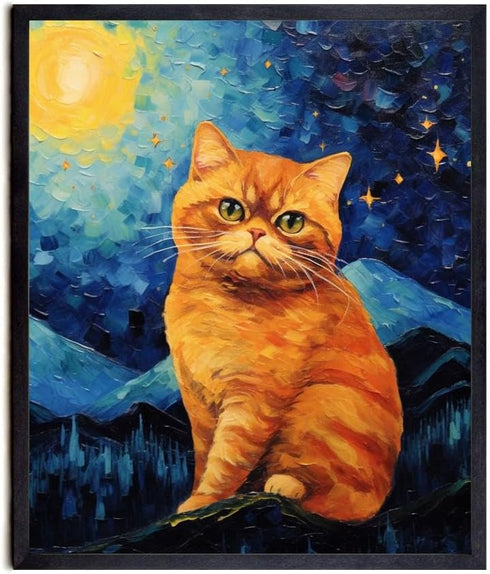 Bestbuddy Pet 11X14 Unframed Starry Night Van Gogh Inspired Cute Exotic Shorthair Cat House Pet Friend Family Animal Clinic Oil Painting Art Print...