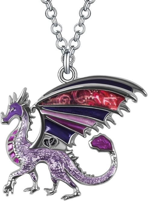 BONSNY Enamel Fantasy Dragon Dinosaur Necklaces Pendant for Women Jewelry Lucky Symbol...
