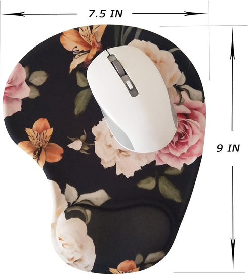 Floral Aesthetic Portable Mouse Pad Computer Sublimation Mouse Pads Small 3D Gel Mouse Pad with Wrist Support Black...