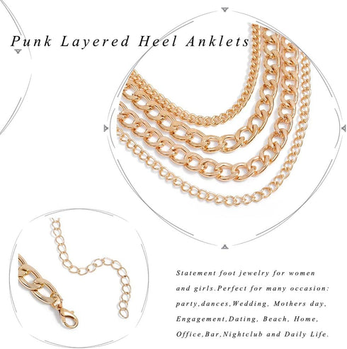 Campsis Punk Layered Anklets Gold Tassel Ankle Chain High heels Chain Bar NightClub Party Foot Chains Jewelry for Women(Pack of 1)...