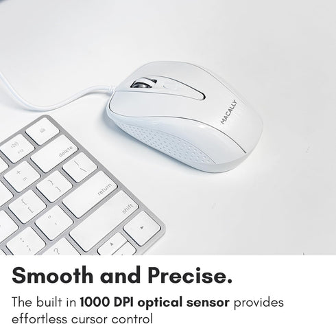 Macally USB Wired Mouse with 3 Button, Scroll Wheel, & 5 Foot Long Cord, USB Mouse for Laptop and Desktop, Computer Mouse Wired Compatible with Ap...