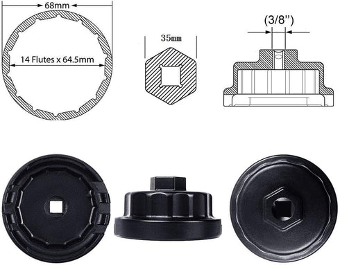64mm 4 Slots Aluminum Oil Filter Wrench for Toyota, Lexus, RAV4, Camry, Tundra, Highlander, Sienna, Cruiser, Tacoma - 3/8 Inch Square...