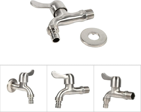 Wash Machine Tap, Garden Tap 304 Stainless Steel Outside Wall Mounted Water Faucet Adapter for Laundry Bathroom Washing, Sink Bathtub spouts (Wash...
