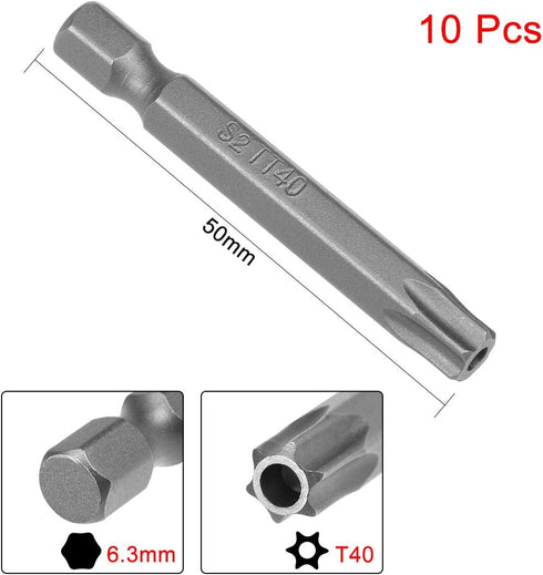 uxcell 10 Pcs T40 Magnetic Torx Screwdriver Bits, 1/4 Inch Hex Shank 2-inch Length S2 Security Tamper Proof Screw Driver Kit Tools...