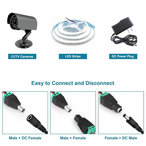 12V DC Adapter Plug 5.5mm x 2.1mm, 10 Pair (10 x Male + 10 x Female) DC Power Connector for LED Strip CCTV Security Camera Cable End Plugs (Male &...