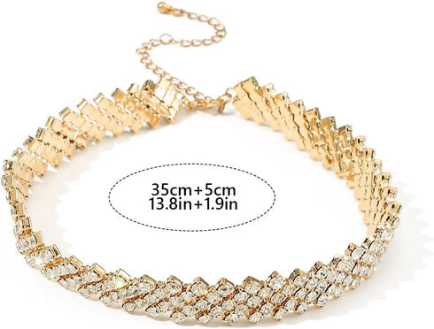 JEAIRTS Rhinestone Choker Necklace Gold Sparkly Crystal Necklaces Party Prom Neck Chain Jewelry for Women...