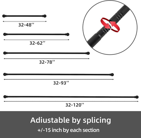 2 Pack Black Curtain Rods for windows 32 to 48 inch, 5/8 inch Decorative Curtain Rod Set, Splicing Heavy Duty Metal Curtain Rod with Brackets...