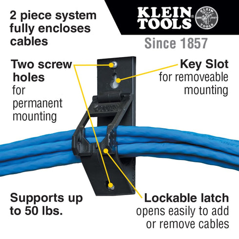 Klein Tools 450-510 2-Inch J-Hooks, Cable Management System with Lockable Latch for Extension Cords, Conduit, Fiber, Ethernet Cables, 6-Piece...