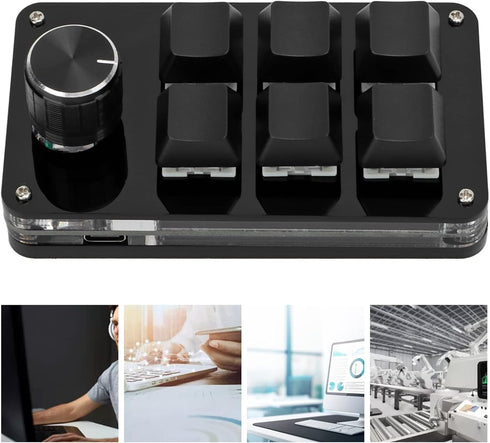 Sonew One Handed Programmable Mechanical Keyboard with Knob, Multifunction 6 Key Mini Gaming Keypad Shortcut DIY Keyboard (Black)...