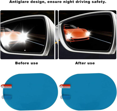 Qiilu 2 Pieces Car Rearview Mirror Film, Rainproof Waterproof Mirror Film Anti Fog Film Blind Spot Mirror for Car Rear View Mirrors Side Windows O...