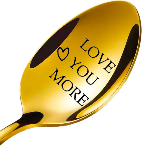 Love You More - Anniversary Birthday Gifts for Couple, Christmas Gifts, Personalized Coffee Spoon 1 Pcs Gold...