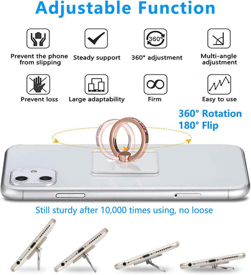 Cell Phone Ring Holder Stand 2 Packs Sliver, Glitter Diamond Phone Ring Finger Kickstand Universal 360 Degree Rotation,Clear Phone Ring Grip Compa...