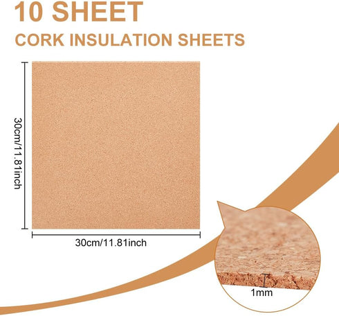BENECREAT 10 Pack 12x12 Inch Cork Board 1mm Thick Cork Board Tiles Square Cork Tiles Coaster Cork Sheets Tiles for Bulletin Boards, Wall Decoratio...