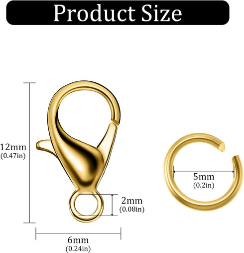 600 Pieces Lobster Clasps and Open Jump Rings Set Lobster Claw Clasps and Closures for Jewelry Making and Bracelets Bracelet Hooks Jewelry Clips(G...