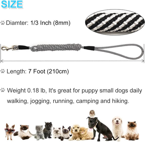 Small Dog Leash 7FT, Lightweight Nylon Rope Leash for Puppy Pets, Cats, Small Animals Medium Dogs Walking, Black...