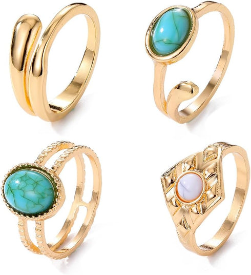 4-7PCS Boho Knuckle Ring Sets for Women Gold Green Gem Ring Sets Stackable Vintage Green Knuckle Gems Rings Good Luck Midi Finger Rings Set Thumb ...