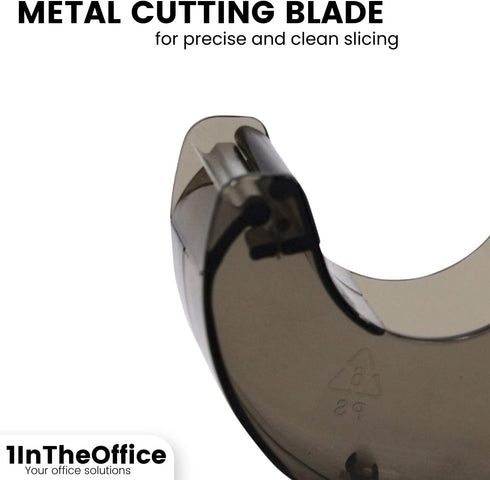 1InTheOffice Tape Dispenser Handheld, Refillable Hand held Tape Dispensers 1” Core, Translucent, Smoke/Plastic 6 Pack...