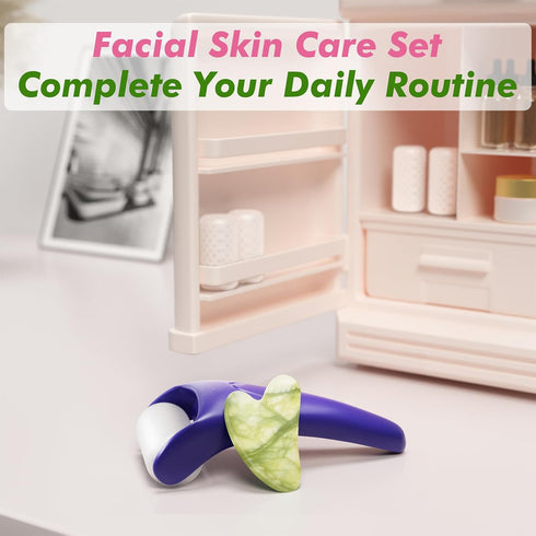 Albatross Health Ice Roller & Gua Sha Set, Skin Care for Face Wrinkles and Puffiness, Self Facial Massage Tools...