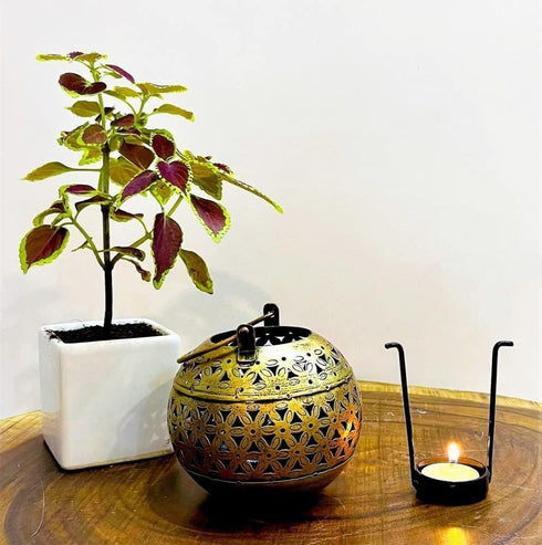 eTroves Handmade Moroccan Lanterns Hanging & Table Top Tea Light Candle Holder Round Tealight Stand for Indoor Outdoor Golden Hanging Tea Light Ho...