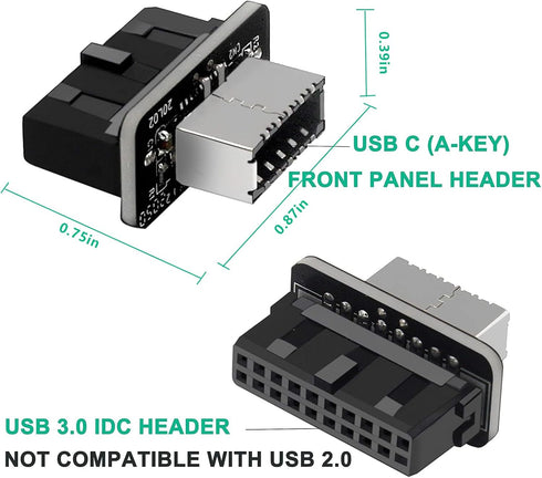 USB Front Panel Adapter, JoyReken Vertical USB C Header Adapter, USB 3.1 Type-E Key-A to USB 3.0 20Pin Header Converter for Type C Motherboard...