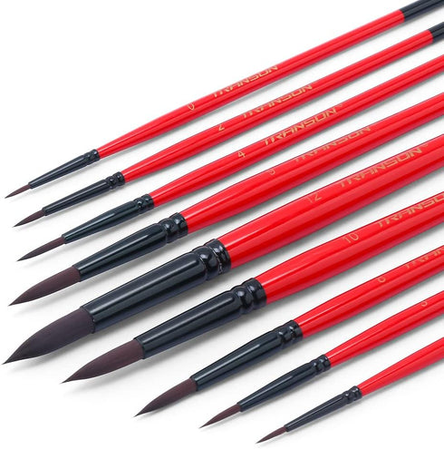 Transon Round Paint Brush Set 9pcs Synthetic Sable Hair for Acrylic Painting Watercolor Painting Gouache Ink Craft and Detail Painting...