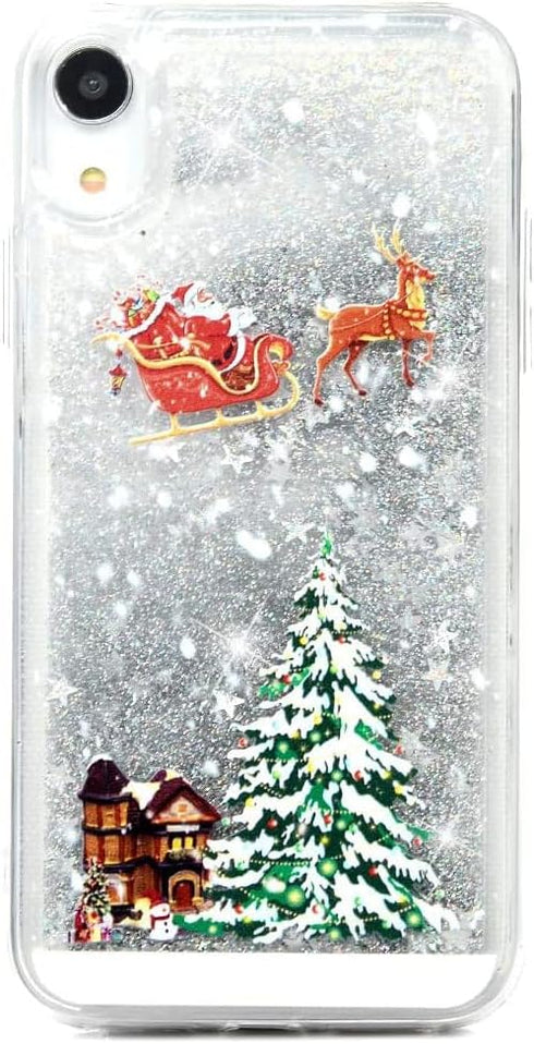 for iPhone X Case iPhone Xs Christmas Phone Case Glitter Sparkle Liquid Floating Case Shockproof Clear Soft TPU Bumper Case Xmas Santa Claus Silic...